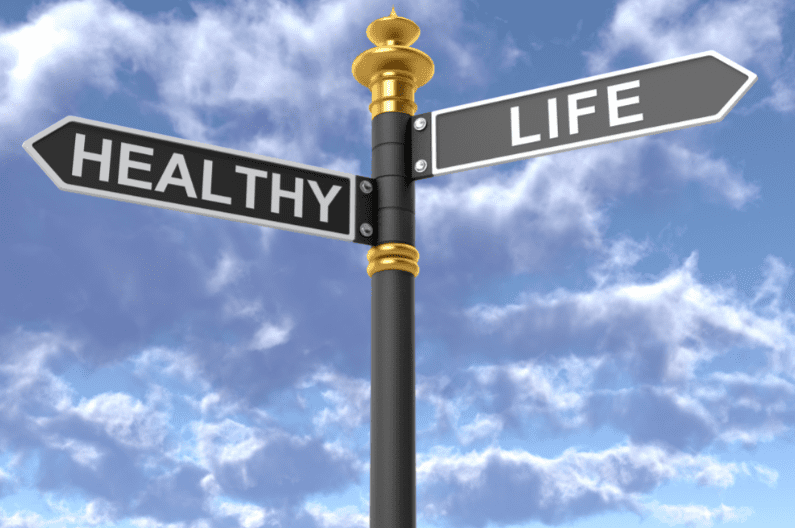 Signpost showing healthy and life